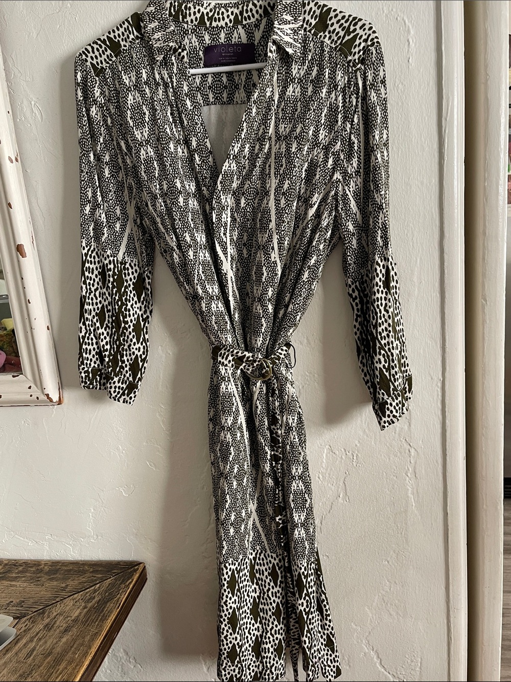 Violeta by Mango Black & White Animal Print Wrap Dress